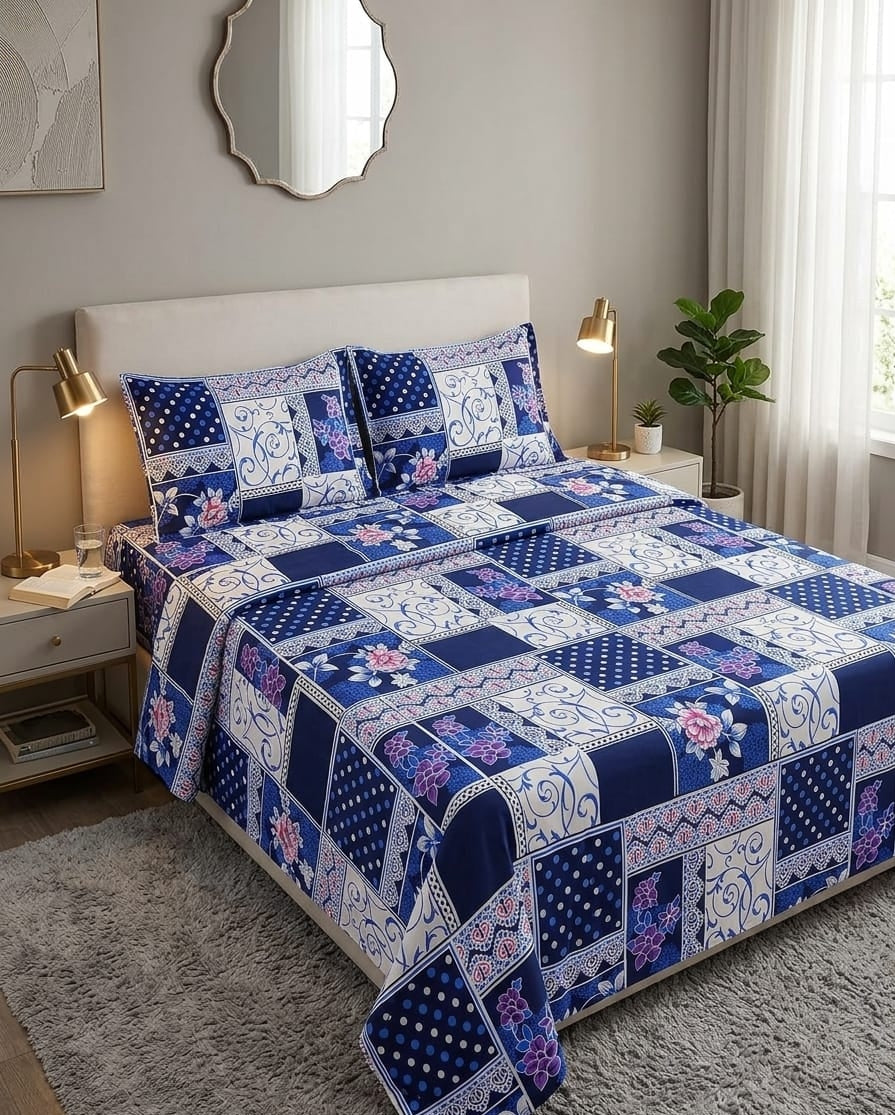 PREMIUM 3D PRINT COTTON SATAN BEDSHEET DUBEL BED