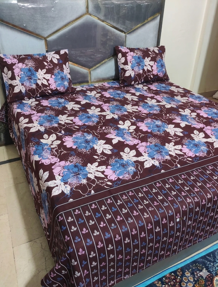 PREMIUM 3D PRINT COTTON SATAN BEDSHEET DUBEL BED