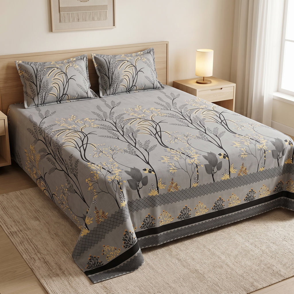 3D Printed Cotton Satin Double Bed Bedsheet