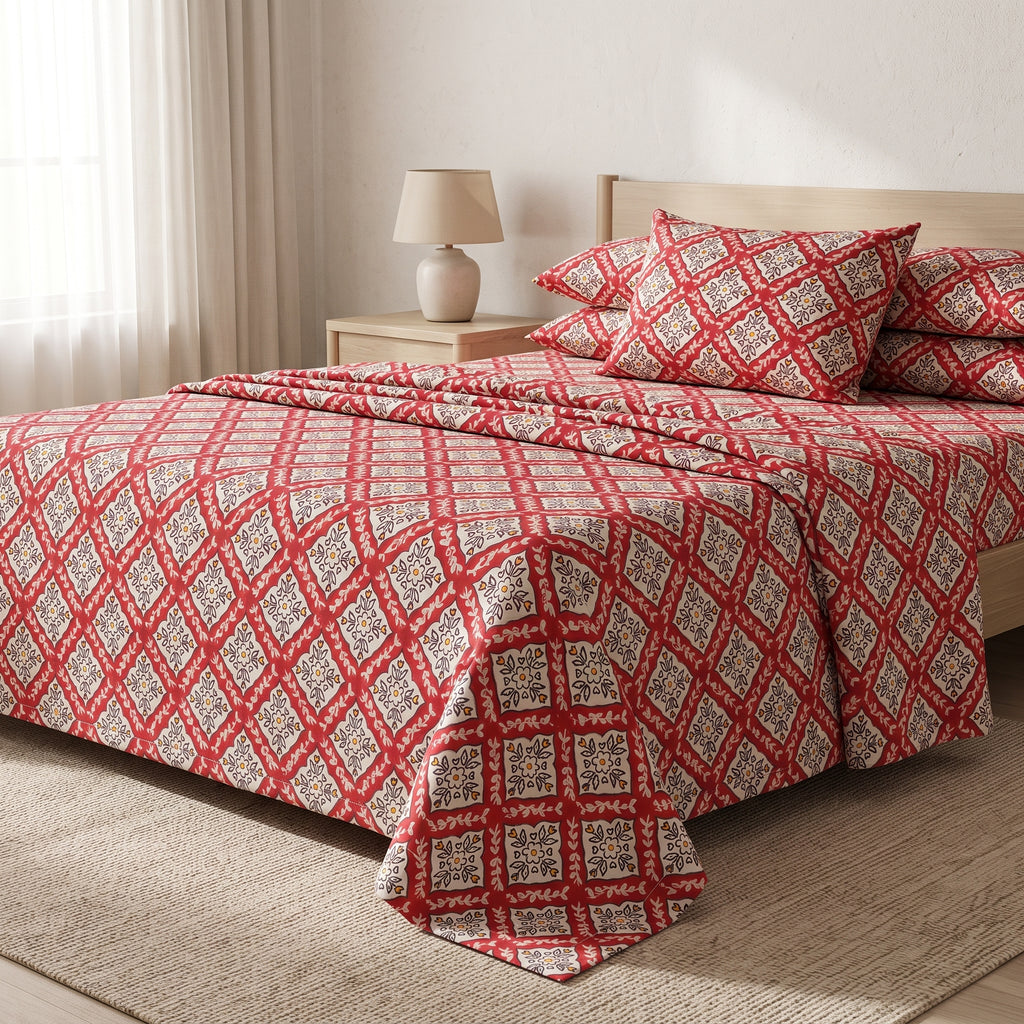 3D Printed Cotton Satin Double Bed Bedsheet