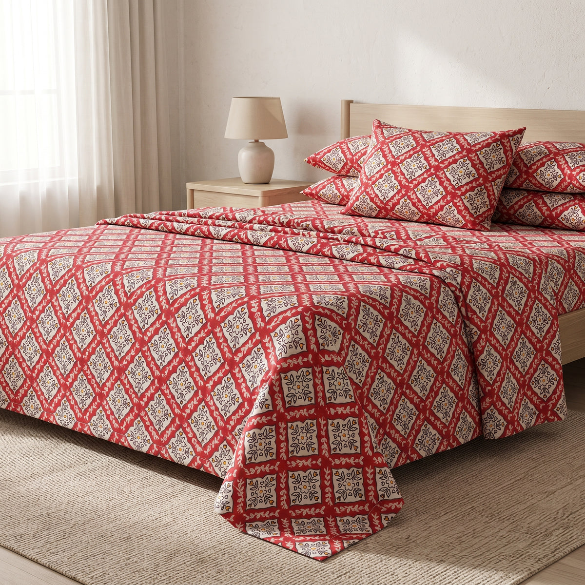 3D Printed Cotton Satin Double Bed Bedsheet