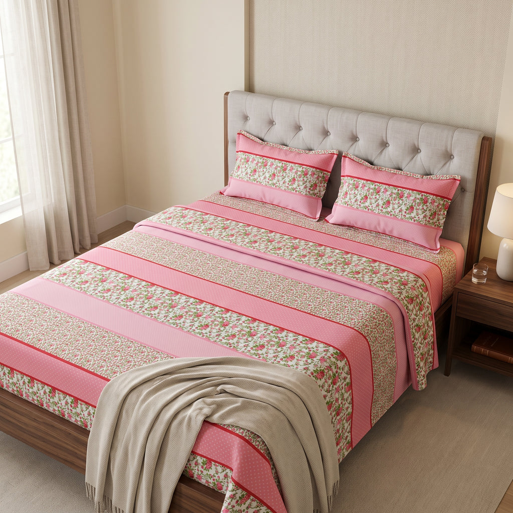 3D Printed Cotton Satin Double Bed Bedsheet