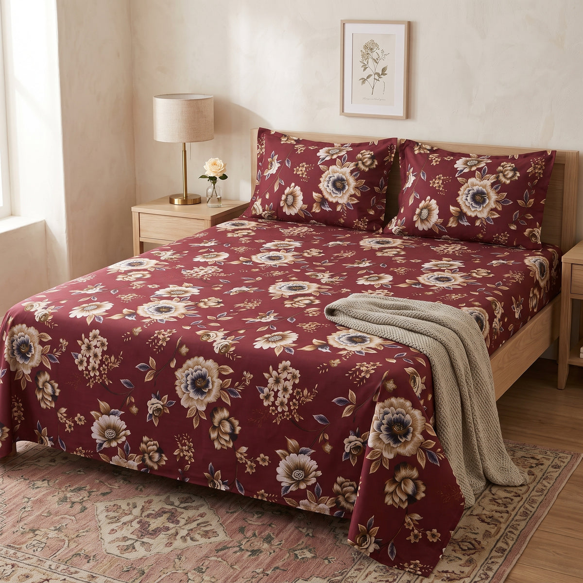 3D Printed Cotton Satin Double Bed Bedsheet