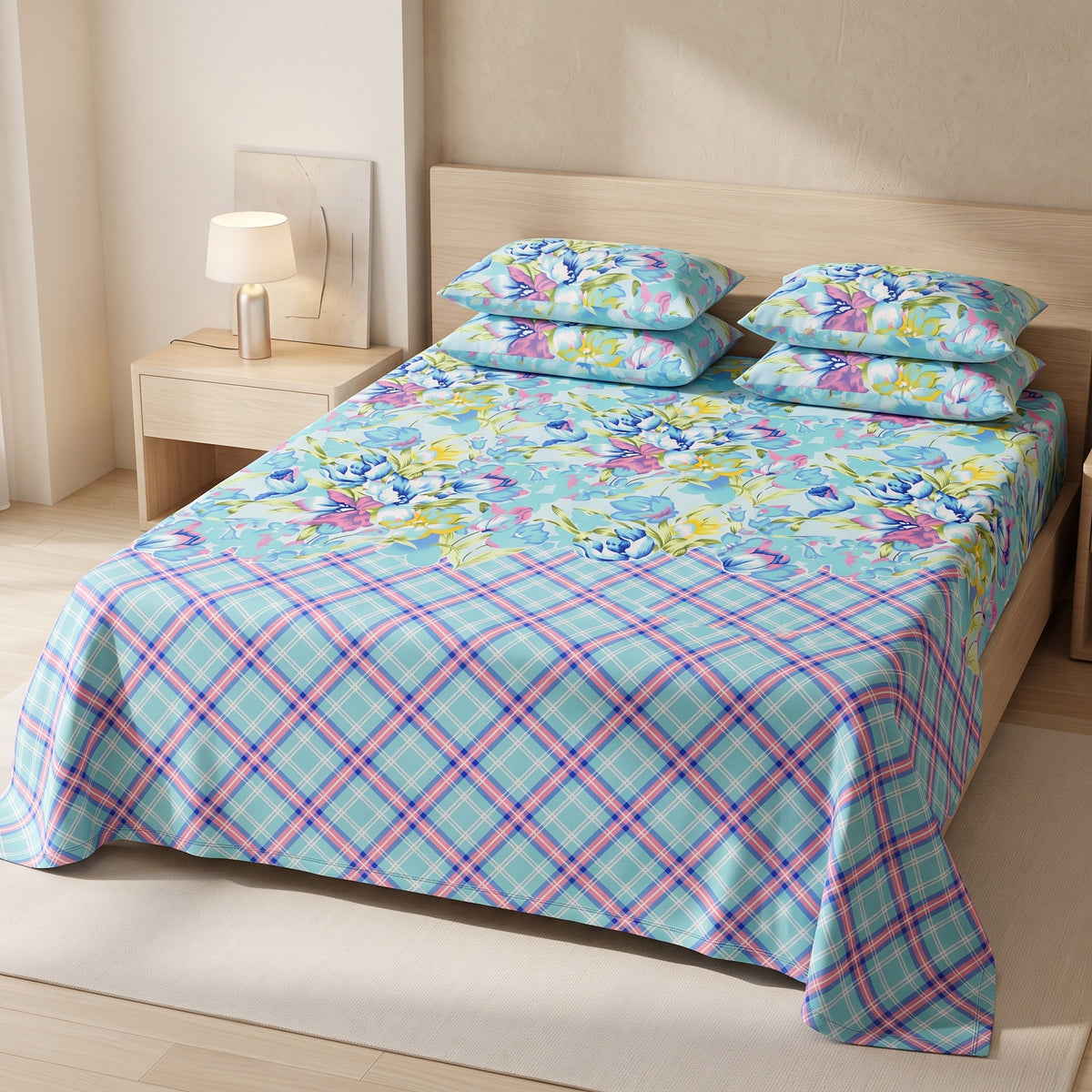 3D Printed Cotton Satin Double Bed Bedsheet