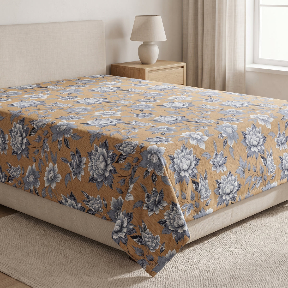 3D Printed Cotton Satin Double Bed Bedsheet