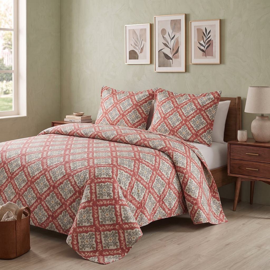 3D Printed Cotton Satin Double Bed Bedsheet