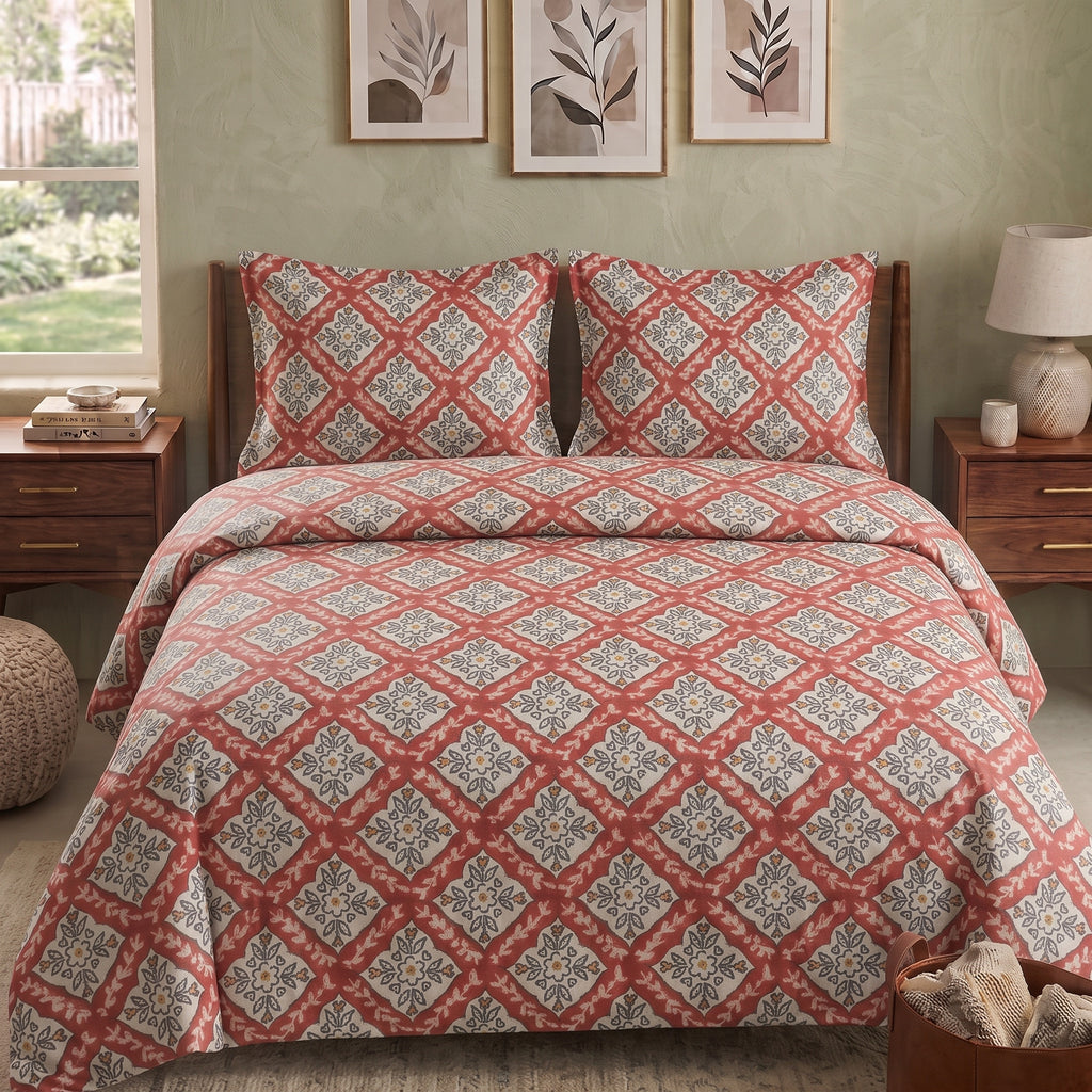 3D Printed Cotton Satin Double Bed Bedsheet