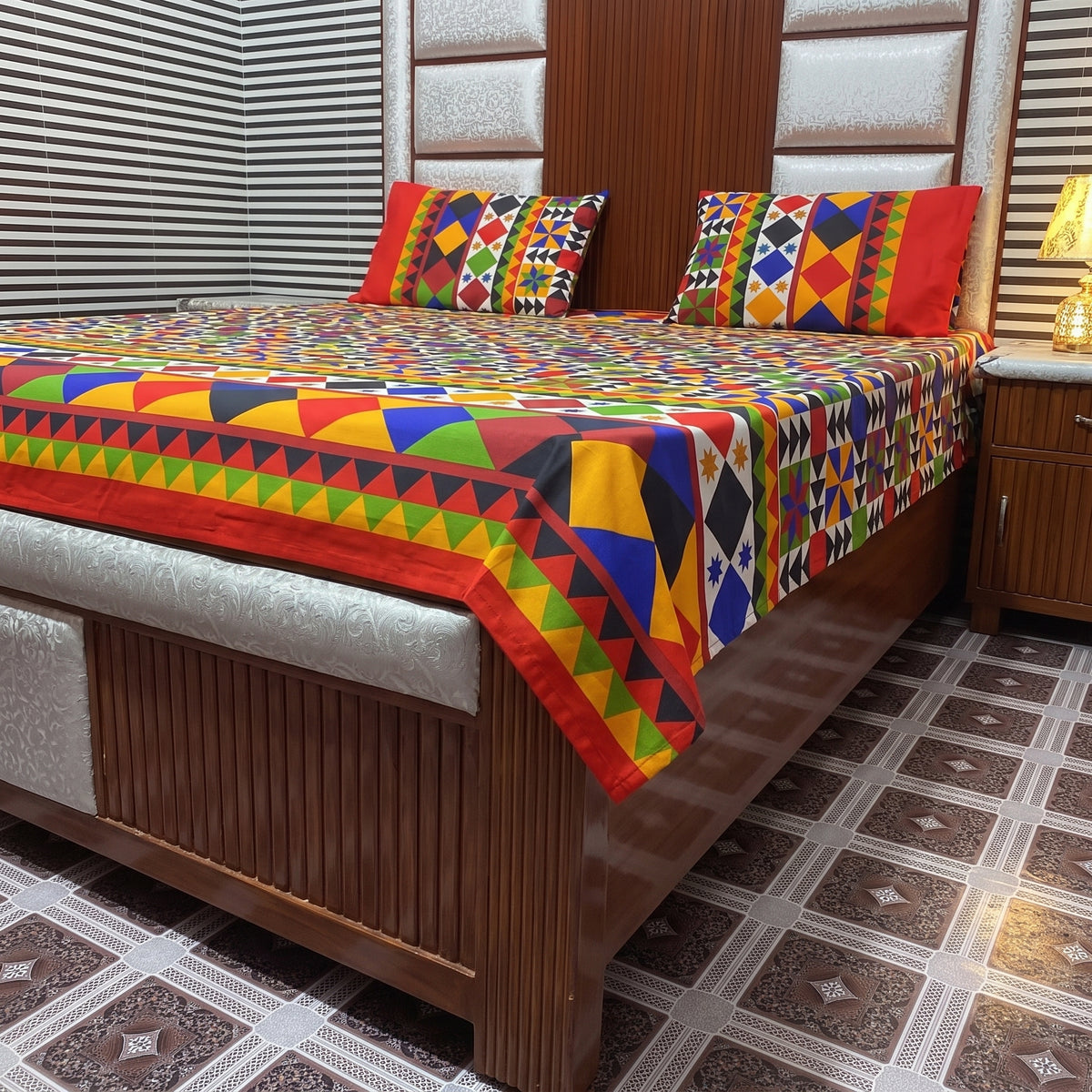 3D Printed Cotton Satin Double Bed Bedsheet