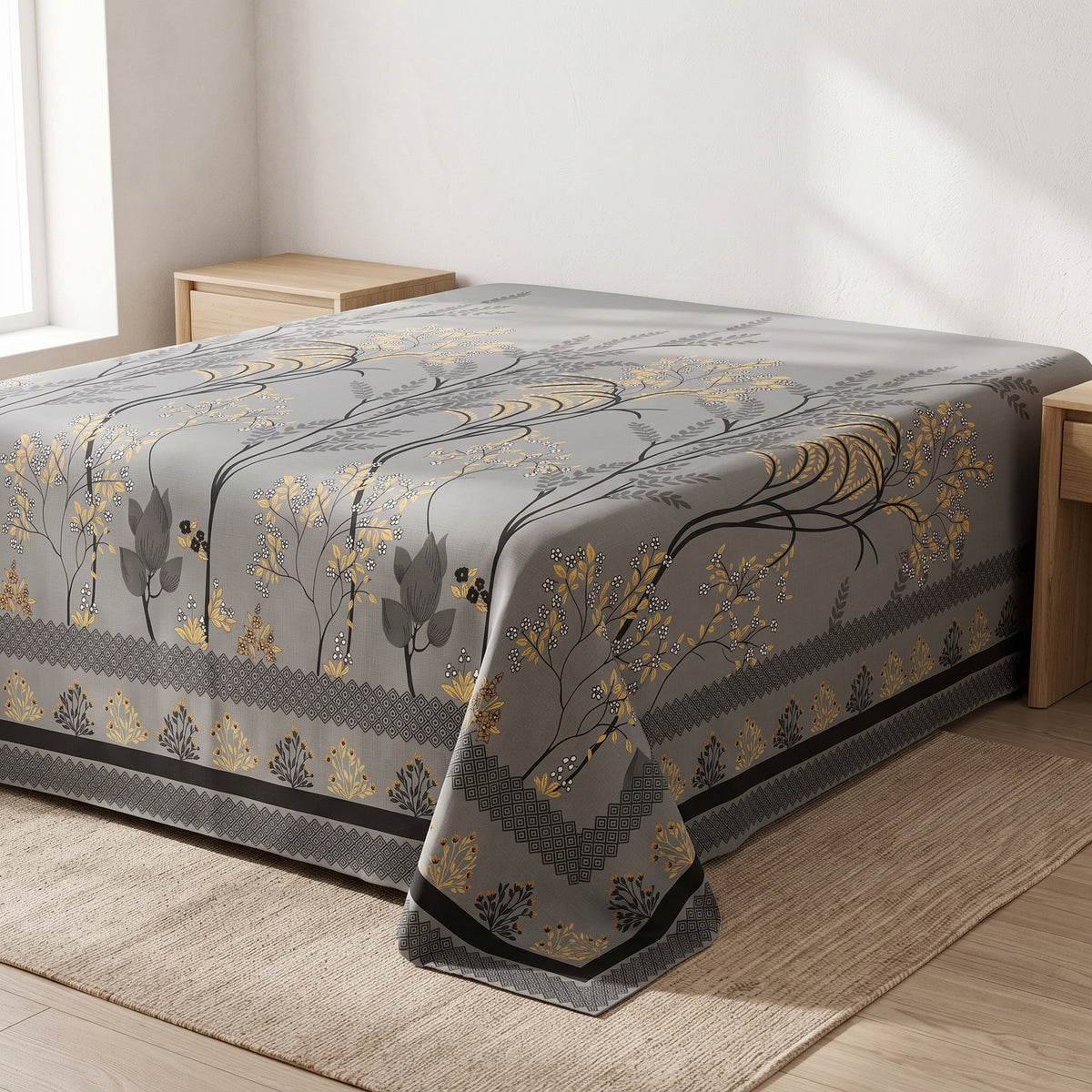 3D Printed Cotton Satin Double Bed Bedsheet