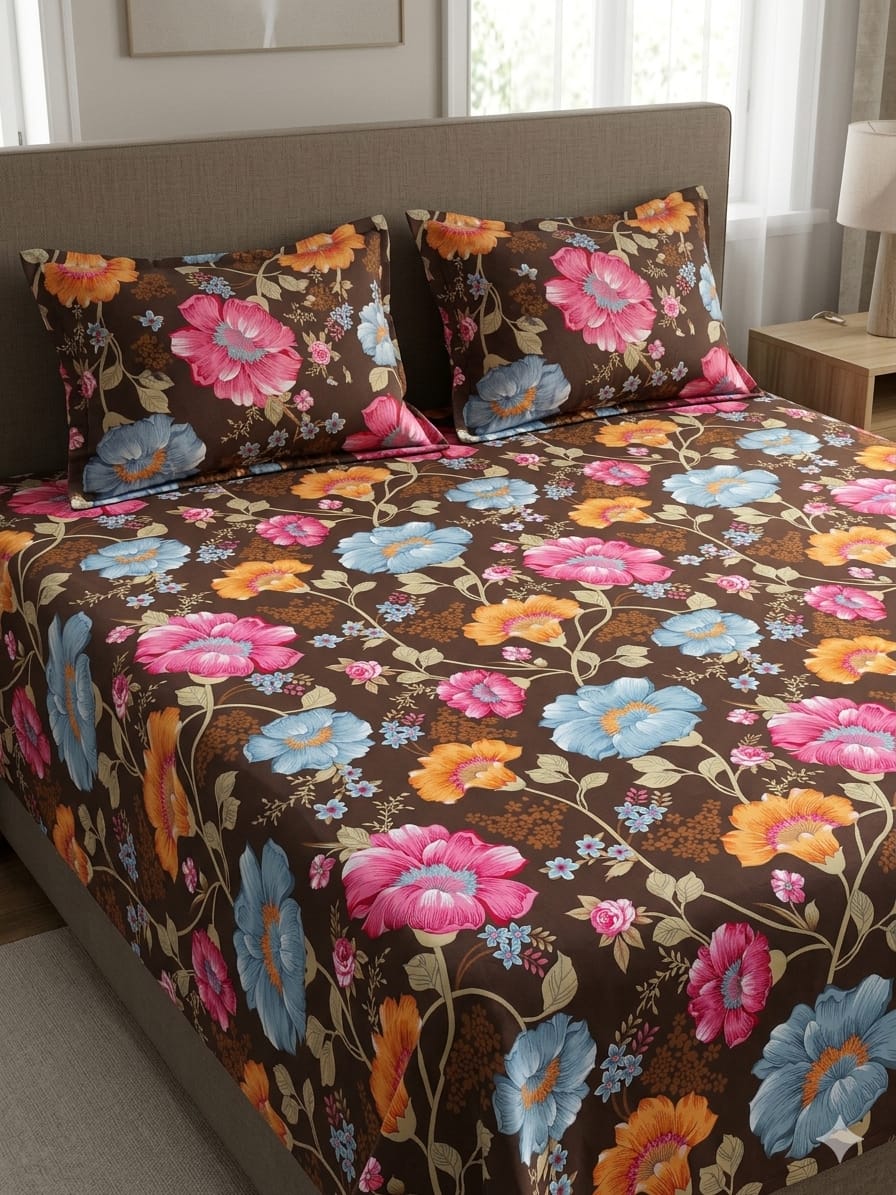 PREMIUM 3D PRINT COTTON SATAN BEDSHEET DUBEL BED