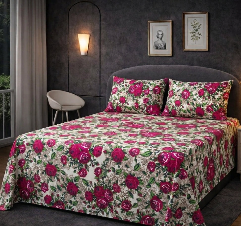 PREMIUM 3D PRINT COTTON SATAN BEDSHEET DUBEL BED