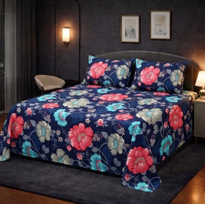 PREMIUM 3D PRINT COTTON SATAN BEDSHEET DUBEL BED
