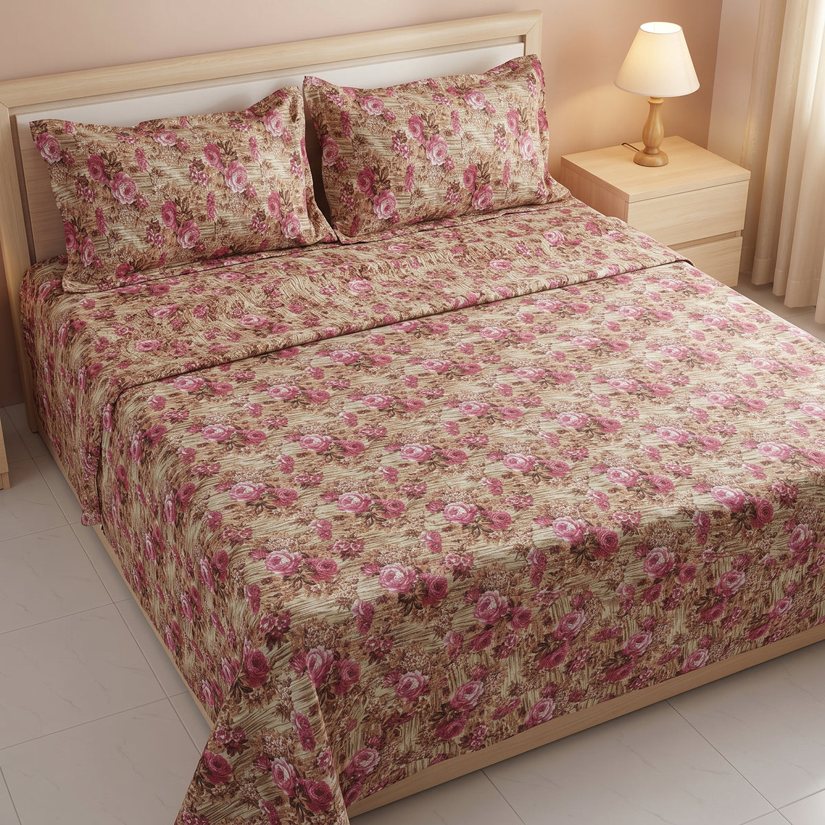3D Printed Cotton Satin Double Bed Bedsheet