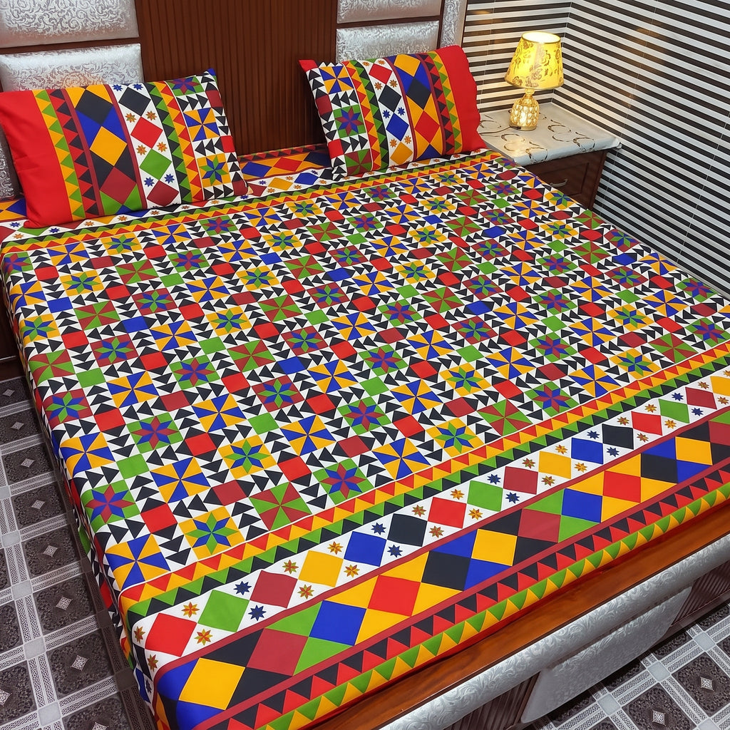 3D Printed Cotton Satin Double Bed Bedsheet