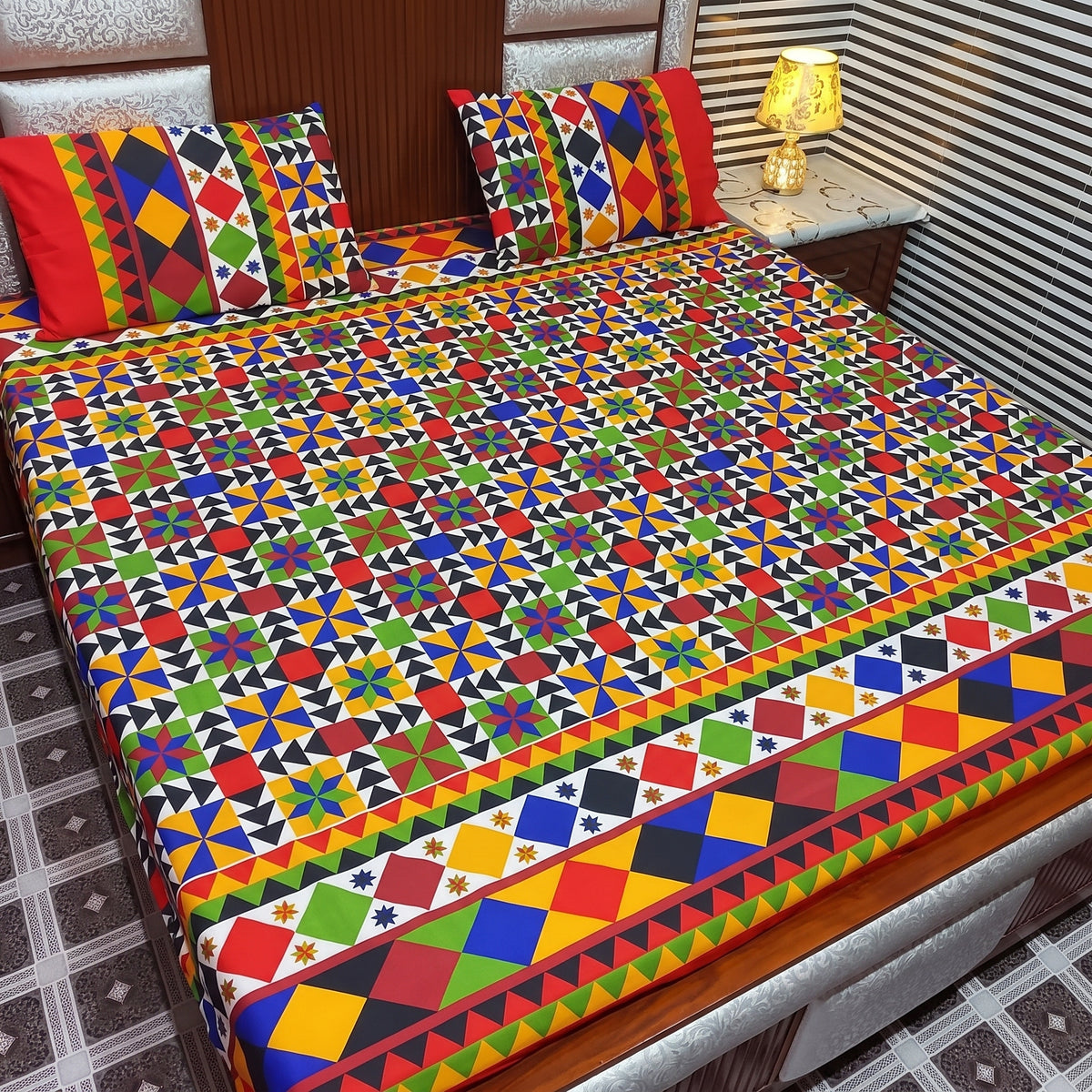 3D Printed Cotton Satin Double Bed Bedsheet