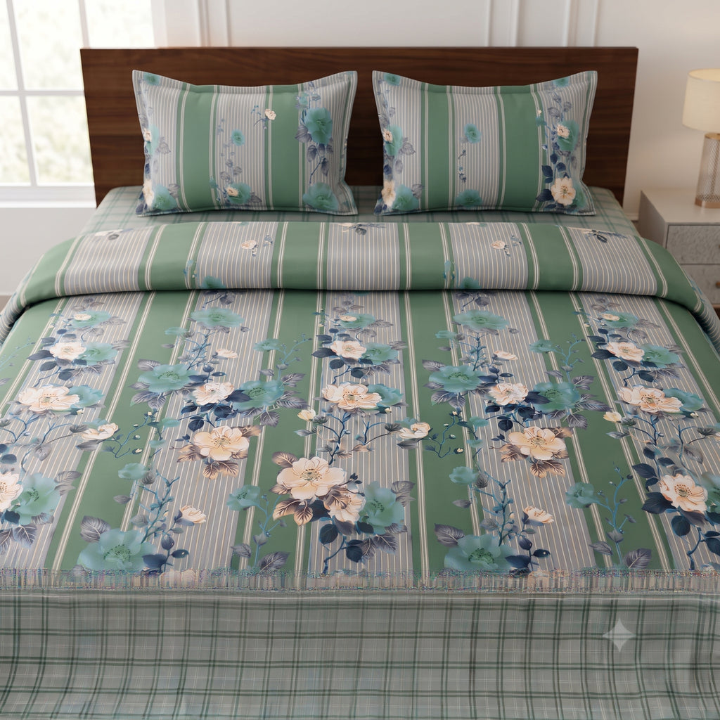3D Printed Cotton Satin Double Bed Bedsheet