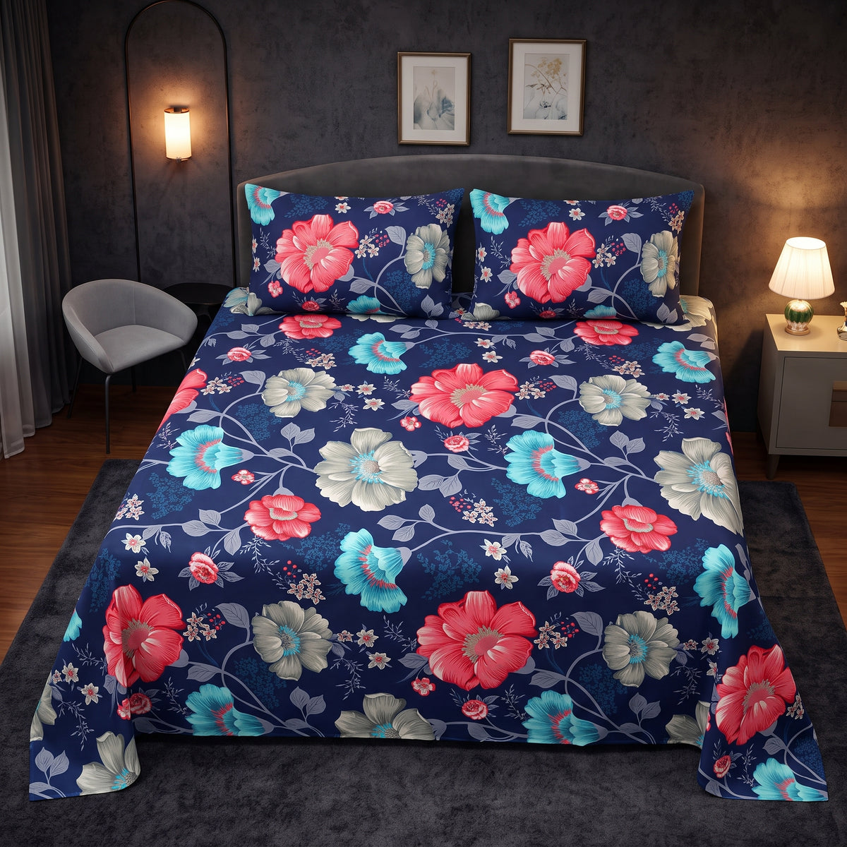 3D Printed Cotton Satin Double Bed Bedsheet