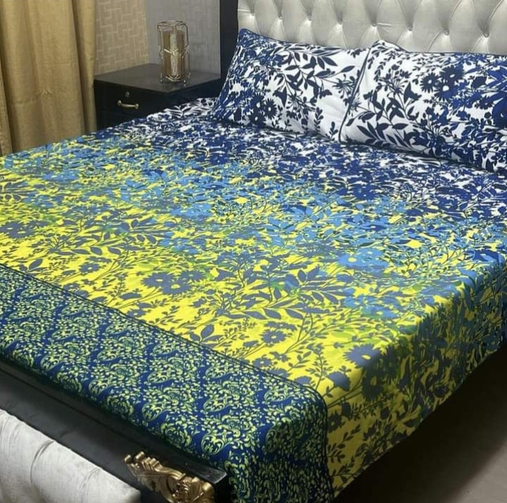 3D Printed Cotton Satin Double Bed Bedsheet